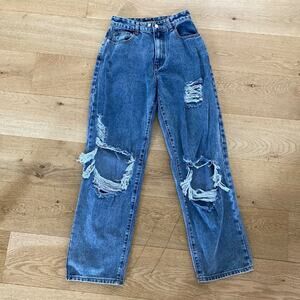 Pretty Little Thing Shape Vintage Wash Extreme Rip Wide Leg Jeans